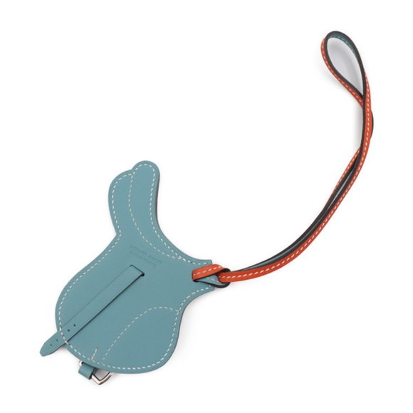 HERMES Paddock Cell Keychain Swift Leather Orange Poppy Blue Saint-Cyr Bag Ch... - Picture 2 of 5